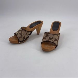 Womens Canvas Print Mule Shoes Slide on Wooden Heel